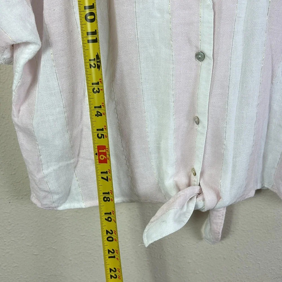 Rails Marley Lotus Stripe Button Down Cropped Shirt Top in Pink & White Size XS - Picture 11 of 12